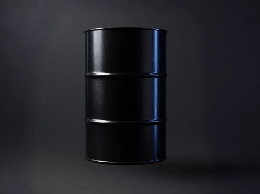 A steel oil drum lit against a dark studio background
